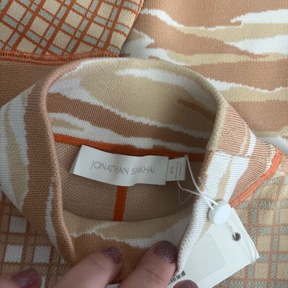 Jonathan Simkhai Xena Patchwork Pullover CaramelCombo NWT Size XS - Picture 3 of 9